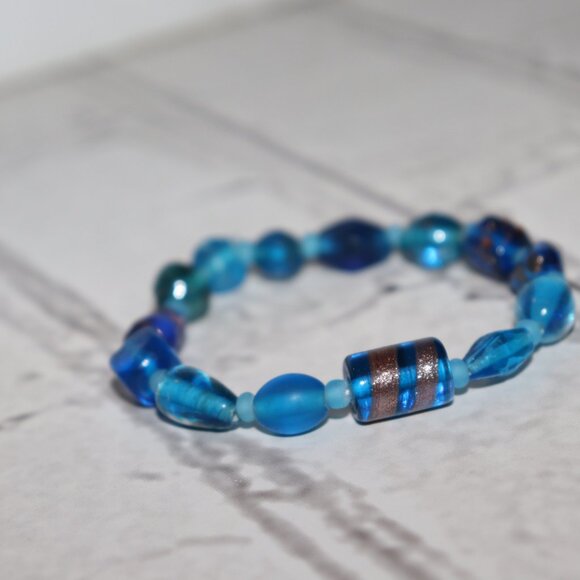 🔷🌬️ Blue Glass Beaded Bracelet · 7" · Tranquil Tide ✨ - Picture 3 of 5